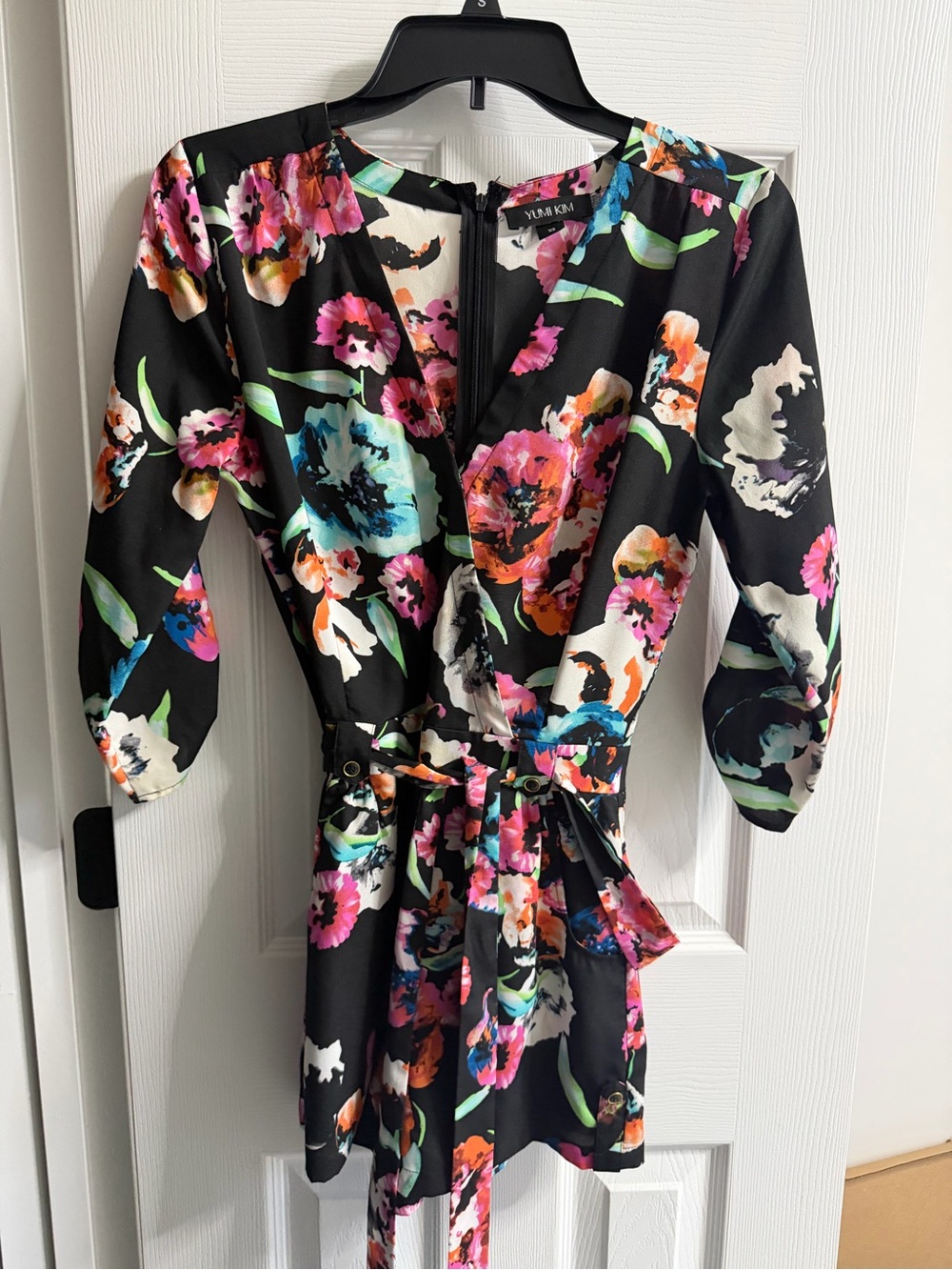 Yumi Kim Floral Wrap romper - Black with Multicolor extra small